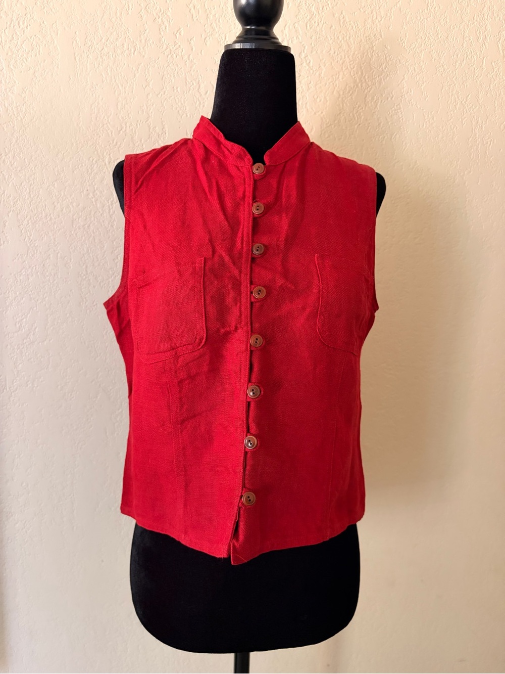 Vintage Breeches Red 100% Linen Sleeveless Vest Top Size M
